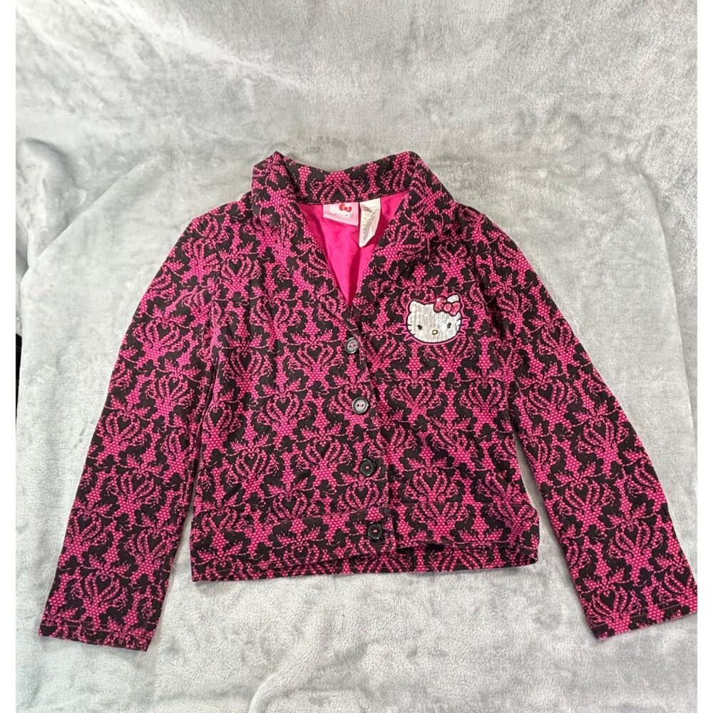 Hello Kitty Jacket Girl's Medium 7/8 Pink and Black Blazer button down